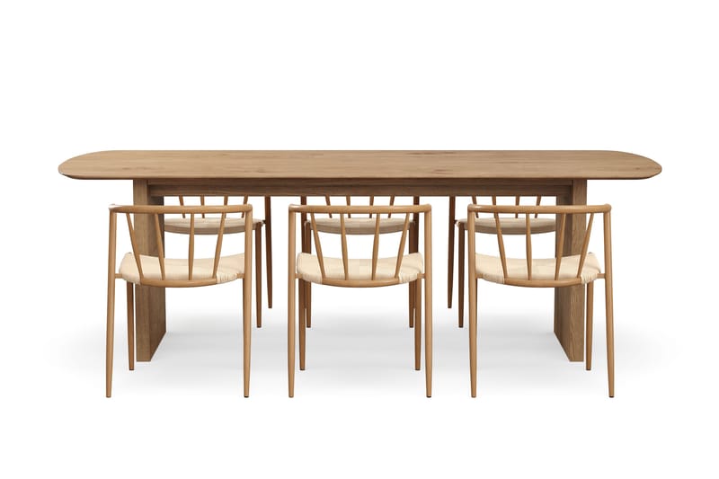 Richeto Spisebord 240 cm med 6 Winston Spisestoler - Naturlig finish / Beige / Metallben Eik - Møbler - Bord - Spisegrupper