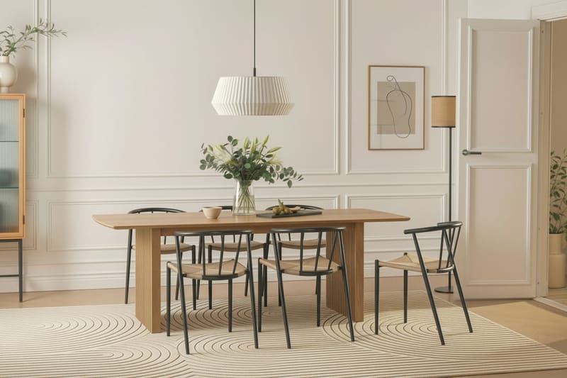 Richeto Spisebord 240 cm med 6 Winston Spisestoler - Naturlig finish / Beige / Metallben Svart - Møbler - Bord - Spisegrupper