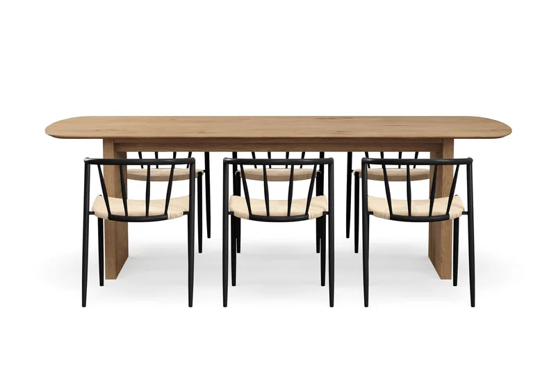 Richeto Spisebord 240 cm med 6 Winston Spisestoler - Naturlig finish / Beige / Metallben Svart - Møbler - Bord - Spisegrupper