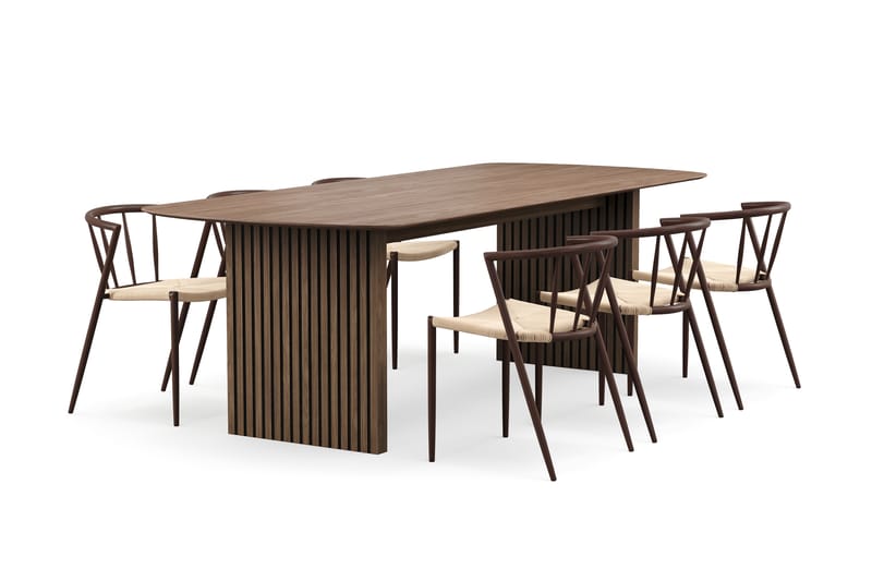 Richeto Spisebord 240 cm med 6 Winston Spisestoler - Røkt eik / Beige / Metallben Røkt eik - Møbler - Bord - Spisegrupper
