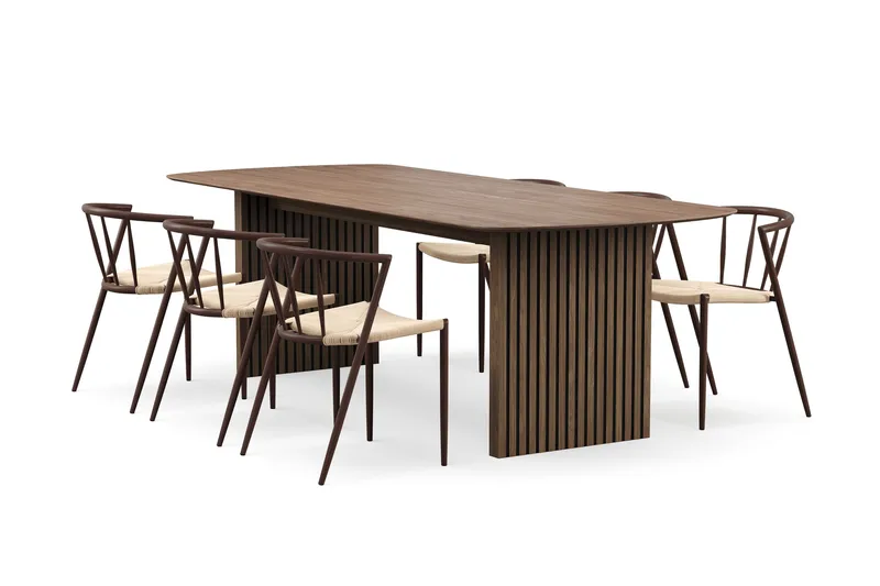 Richeto Spisebord 240 cm med 6 Winston Spisestoler, Røkt eik / Beige / Metallben Røkt eik