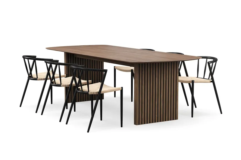 Richeto Spisebord 240 cm med 6 Winston Spisestoler, Røkt eik / Beige / Metallben Svart