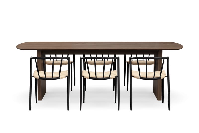 Richeto Spisebord 240 cm med 6 Winston Spisestoler - Røkt eik / Beige / Metallben Svart - Møbler - Bord - Spisegrupper