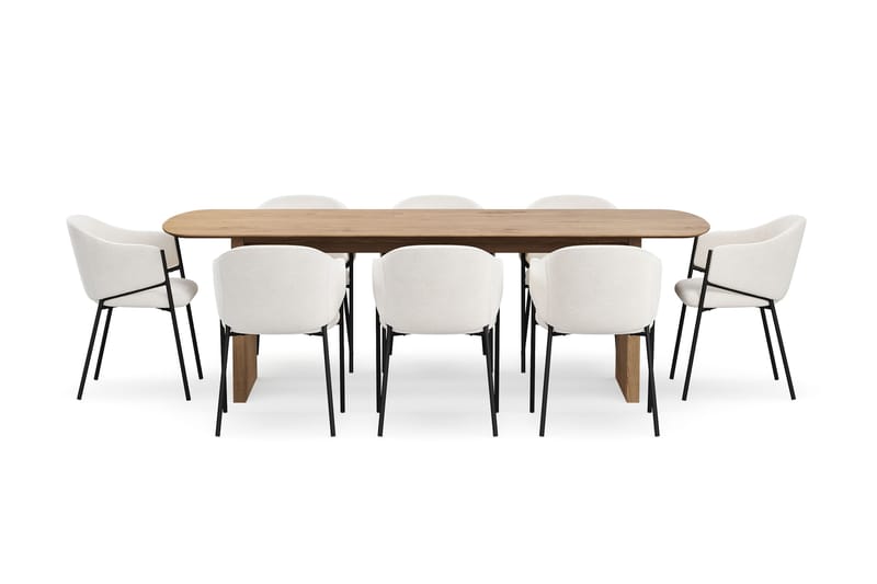 Richeto Spisebord 240 cm med 8 Filip Spisestoler - Naturlig finish / Hvit Bouclé - Møbler - Bord - Spisegrupper