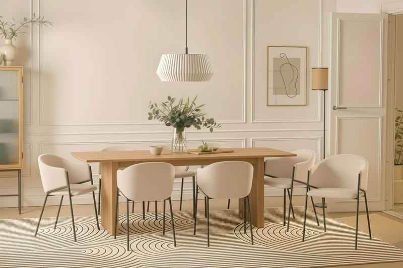 Richeto spisebord 240 cm med 8 Filip spisestoler - Naturlig finish / hvit bouclé - Møbler - Bord - Spisegrupper