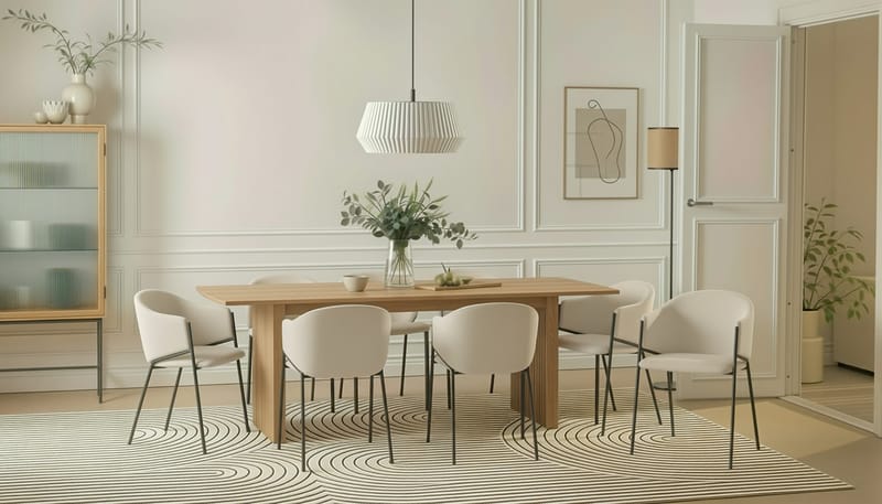 Richeto Spisebord 240 cm med 8 Filip Spisestoler - Naturlig finish / Hvit Bouclé - Møbler - Bord - Spisegrupper