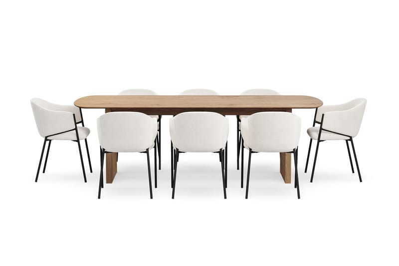 Richeto Spisebord 240 cm med 8 Filip Spisestoler - Naturlig finish / Hvit Bouclé - Møbler - Bord - Spisegrupper