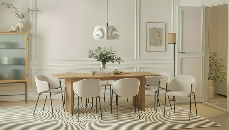 Richeto Spisebord 240 cm med 8 Filip Spisestoler - Naturlig finish / Hvit Bouclé - Møbler - Bord - Spisegrupper