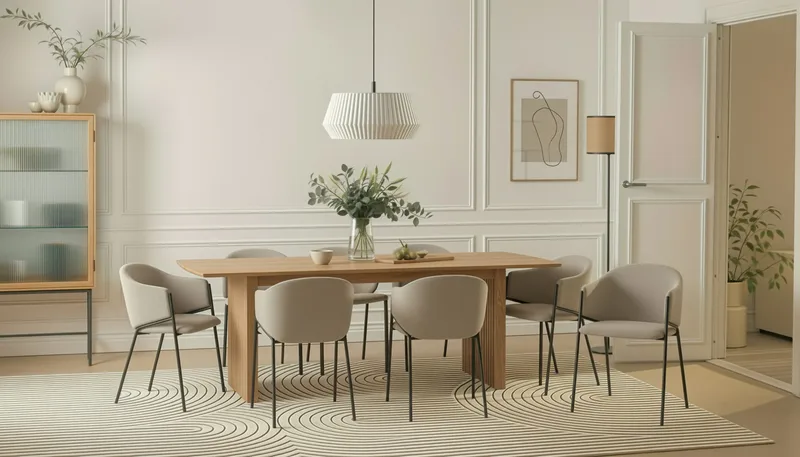 Richeto Spisebord 240 cm med 8 Filip Spisestoler - Naturlig finish / Taupe Bouclé - Møbler - Bord - Spisegrupper