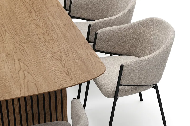 Richeto Spisebord 240 cm med 8 Filip Spisestoler - Naturlig finish / Taupe Bouclé - Møbler - Bord - Spisegrupper