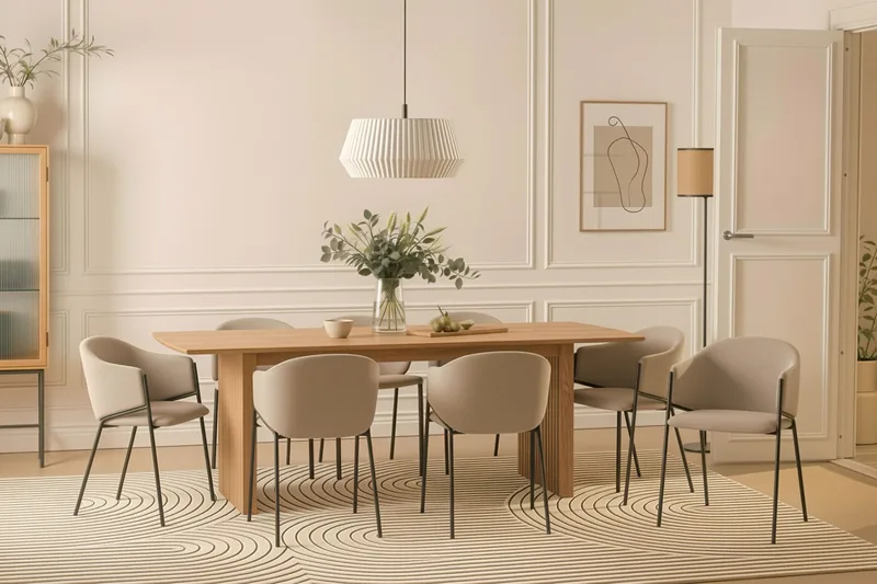 Richeto Spisebord 240 cm med 8 Filip Spisestoler - Naturlig finish / Taupe Bouclé - Møbler - Bord - Spisegrupper