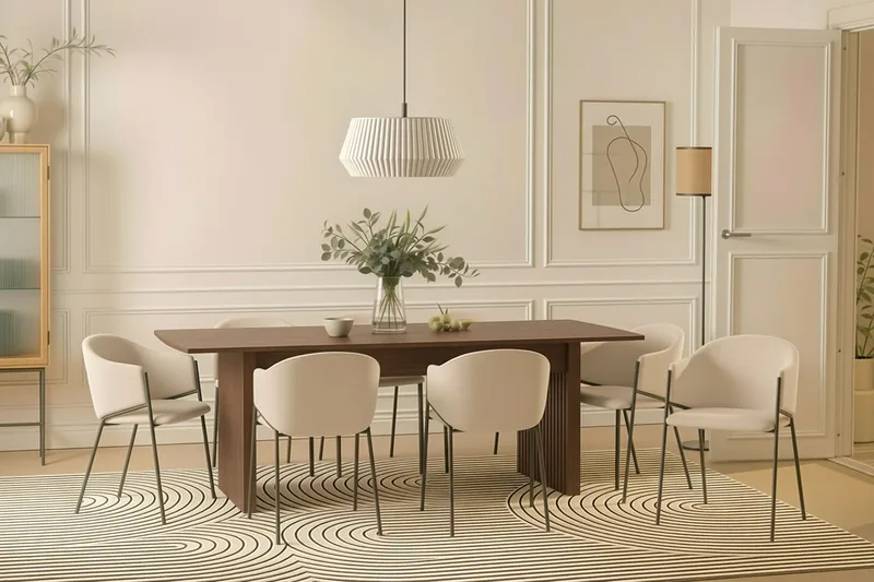 Richeto Spisebord 240 cm med 8 Filip Spisestoler - Røkt eik / Hvit Bouclé - Møbler - Bord - Spisegrupper