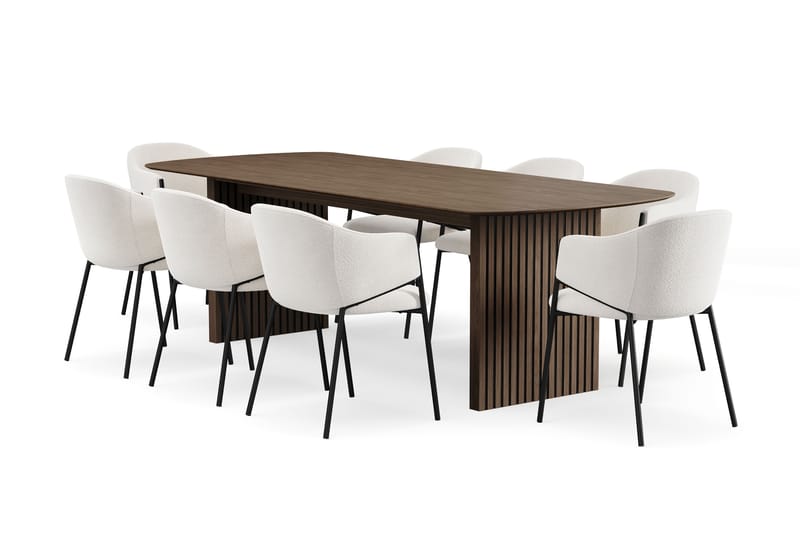 Richeto Spisebord 240 cm med 8 Filip Spisestoler, Røkt eik / Hvit Bouclé