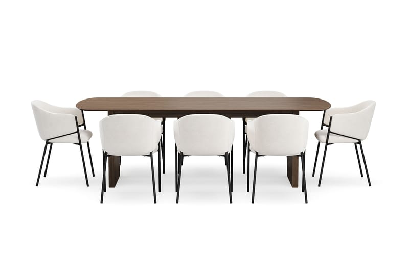 Richeto Spisebord 240 cm med 8 Filip Spisestoler - Røkt eik / Hvit Bouclé - Møbler - Bord - Spisegrupper