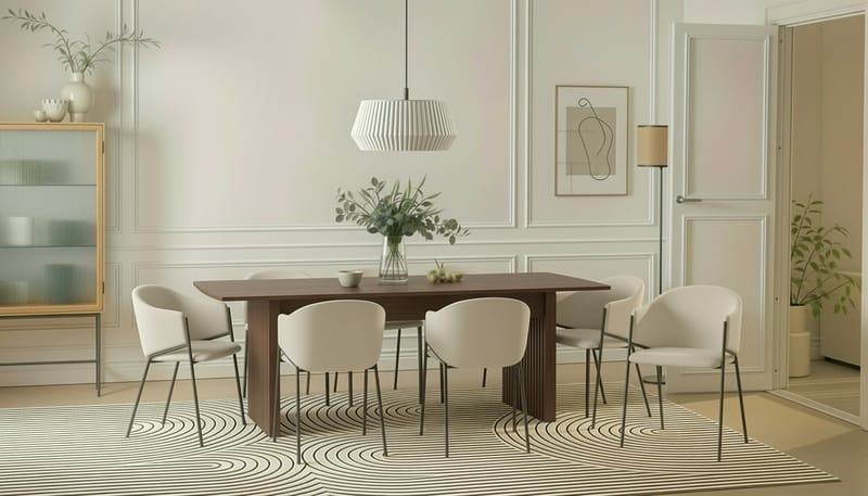 Richeto Spisebord 240 cm med 8 Filip Spisestoler - Røkt eik / Hvit Bouclé - Møbler - Bord - Spisegrupper