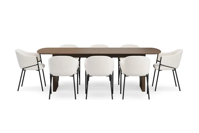 Richeto spisebord 240 cm med 8 Filip spisestoler - Røkt eik / hvit bouclé - Møbler - Bord - Spisegrupper