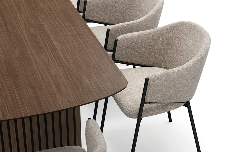 Richeto Spisebord 240 cm med 8 Filip Spisestoler - Røkt eik / Taupe Bouclé - Møbler - Bord - Spisegrupper