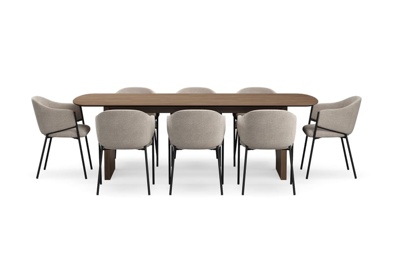 Richeto Spisebord 240 cm med 8 Filip Spisestoler - Røkt eik / Taupe Bouclé - Møbler - Bord - Spisegrupper