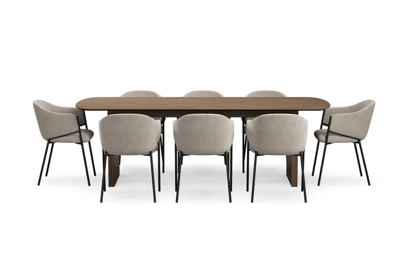 Richeto Spisebord 240 cm med 8 Filip Spisestoler - Røkt eik / Taupe Bouclé - Møbler - Bord - Spisegrupper