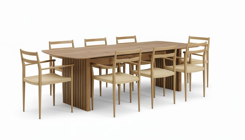 Richeto Spisebord 240 cm med 8 Jamna Armstoler, Brun