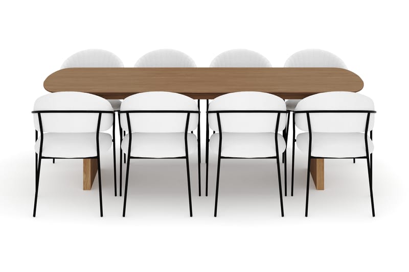 Richeto Spisebord 240 cm med 8 Karol Spisestoler - Naturlig finish / Hvit Bouclé - Møbler - Bord - Spisegrupper