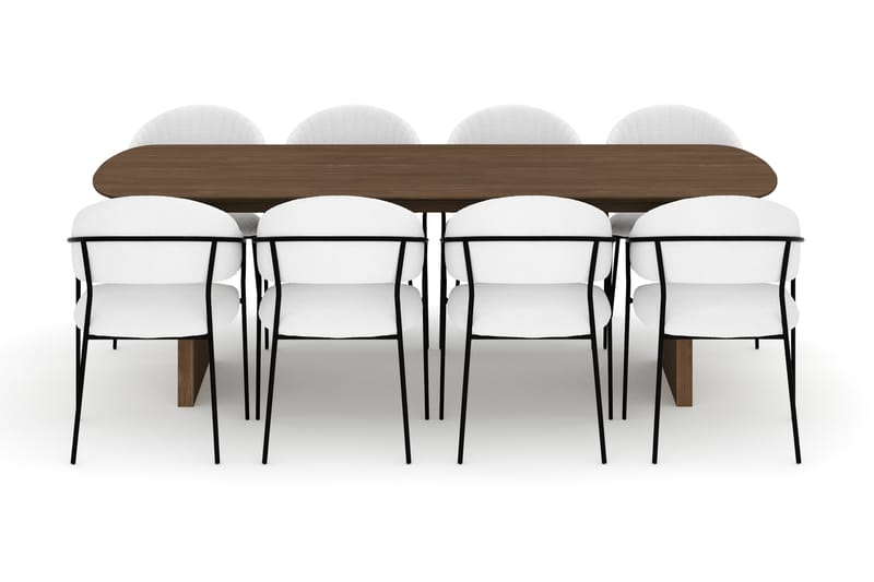 Richeto Spisebord 240 cm med 8 Karol Spisestoler - Røkt eik / Hvit Bouclé - Møbler - Bord - Spisegrupper