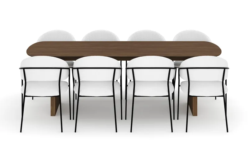 Richeto Spisebord 240 cm med 8 Karol Spisestoler - Røkt eik / Hvit Bouclé - Møbler - Bord - Spisegrupper