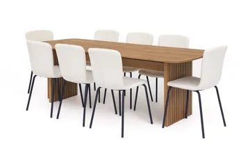 Richeto spisebord 240 cm med 8 Katy spisestoler - Naturlig finish / hvit bouclé / metallben svart - Møbler - Bord - Spisegrupper