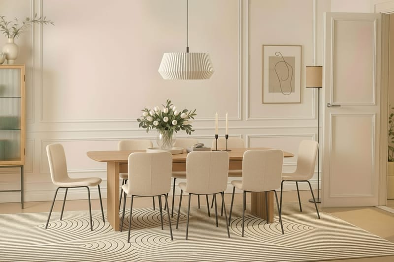 Richeto Spisebord 240 cm med 8 Katy Spisestoler - Naturlig finish / Hvit Bouclé / Metallben Svart - Møbler - Bord - Spisegrupper