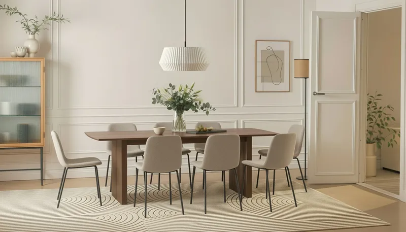 Richeto spisebord 240 cm med 8 Katy spisestoler - Røkt eik / Greige bouclé - Møbler - Bord - Spisegrupper