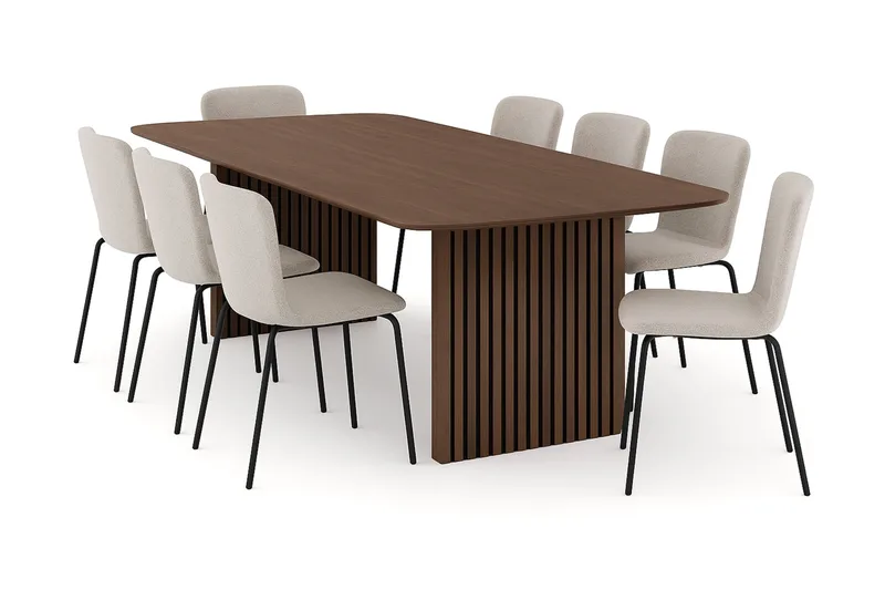 Richeto spisebord 240 cm med 8 Katy spisestoler - Røkt eik / Greige bouclé - Møbler - Bord - Spisegrupper