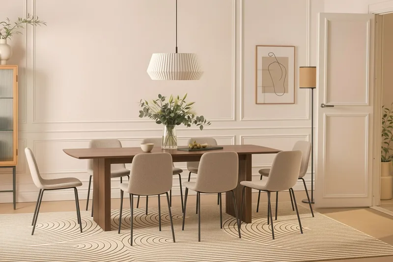 Richeto spisebord 240 cm med 8 Katy spisestoler - Røkt eik / Greige bouclé - Møbler - Bord - Spisegrupper