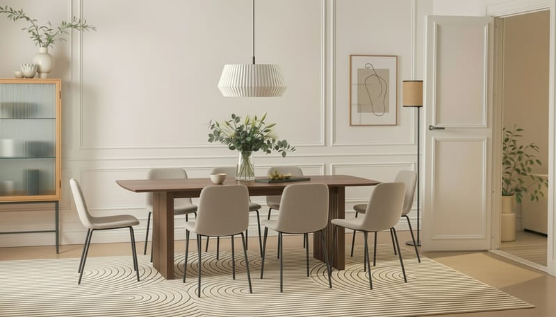 Richeto Spisebord 240 cm med 8 Katy Spisestoler - Røkt eik / Greige Bouclé - Møbler - Bord - Spisegrupper