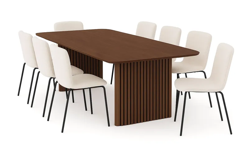 Richeto Spisebord 240 cm med 8 Katy Spisestoler, Røkt eik / Hvit Bouclé