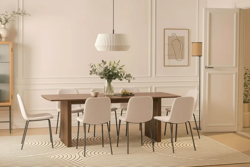 Richeto Spisebord 240 cm med 8 Katy Spisestoler - Røkt eik / Hvit Bouclé - Møbler - Bord - Spisegrupper