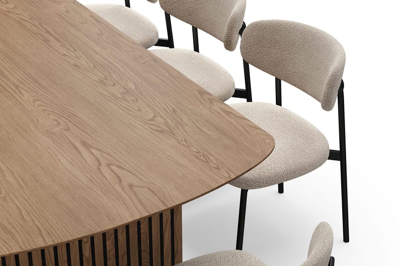 Richeto Spisebord 240 cm med 8 Lucy Spisestoler - Naturlig finish / Greige Bouclé / Metallben Svart - Møbler - Bord - Spisegrupper