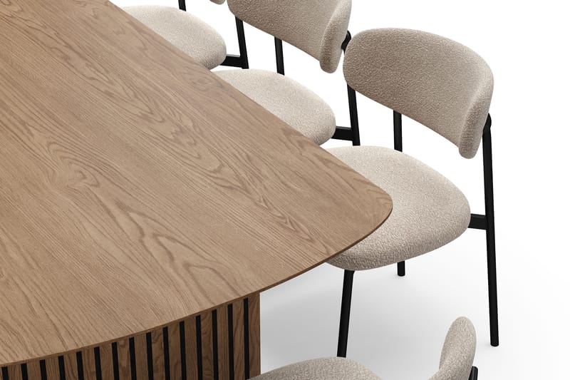 Richeto Spisebord 240 cm med 8 Lucy Spisestoler - Naturlig finish / Greige Bouclé / Metallben Svart - Møbler - Bord - Spisegrupper