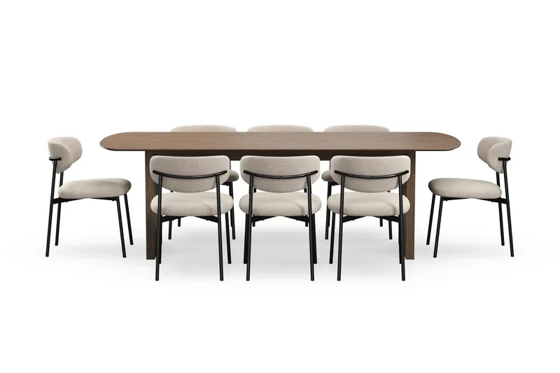 Richeto Spisebord 240 cm med 8 Lucy Spisestoler, Røkt eik