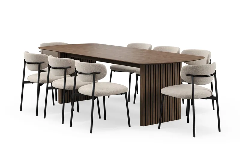 Richeto Spisebord 240 cm med 8 Lucy Spisestoler - Røkt eik - Møbler - Bord - Spisegrupper