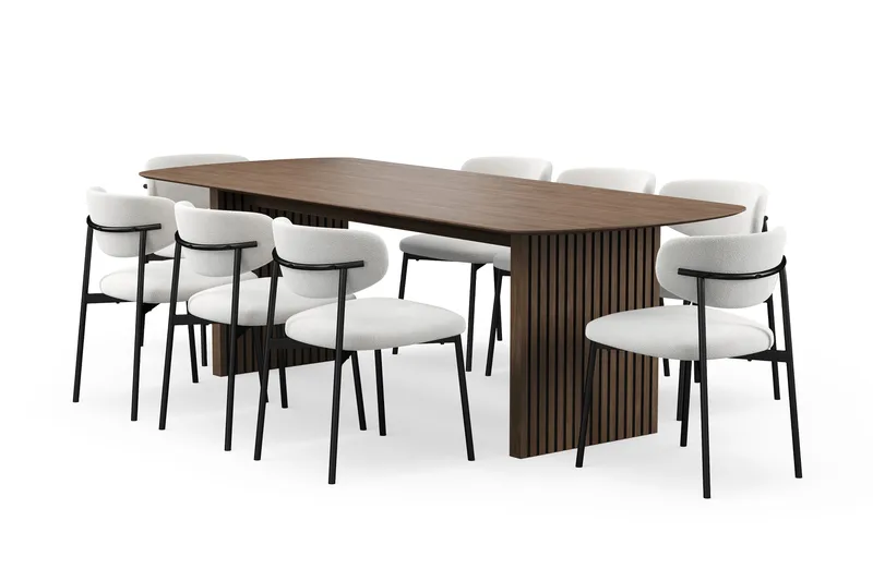 Richeto spisebord 240 cm med 8 Lucy spisestoler, Røkt eik