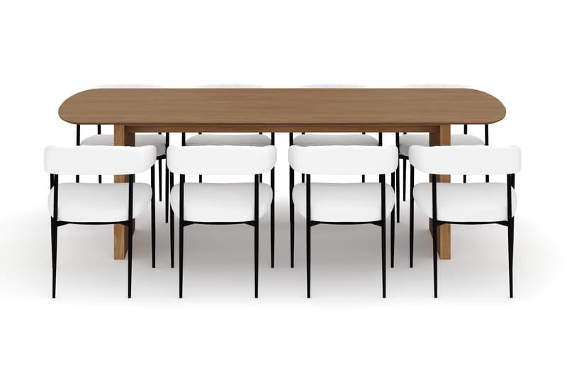 Richeto Spisebord 240 cm med 8 Velma Spisestoler - Naturlig finish / Hvit Bouclé - Møbler - Bord - Spisegrupper