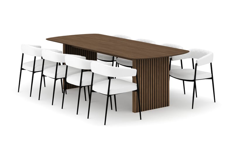Richeto Spisebord 240 cm med 8 Velma Spisestoler, Røkt eik / Hvit Bouclé