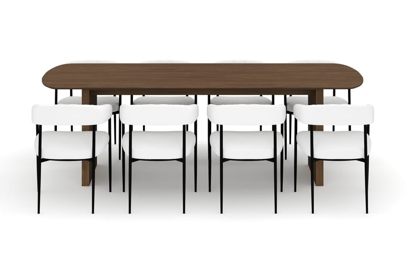 Richeto Spisebord 240 cm med 8 Velma Spisestoler - Røkt eik / Hvit Bouclé - Møbler - Bord - Spisegrupper