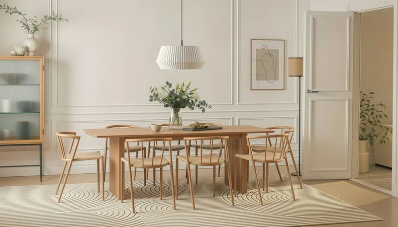 Richeto spisebord 240 cm med 8 Winston spisestoler - Naturlig finish / Beige / Metallben eik - Møbler - Bord - Spisegrupper