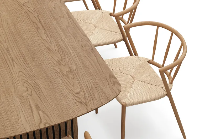 Richeto Spisebord 240 cm med 8 Winston Spisestoler - Naturlig finish / Beige / Metallben Eik - Møbler - Bord - Spisegrupper