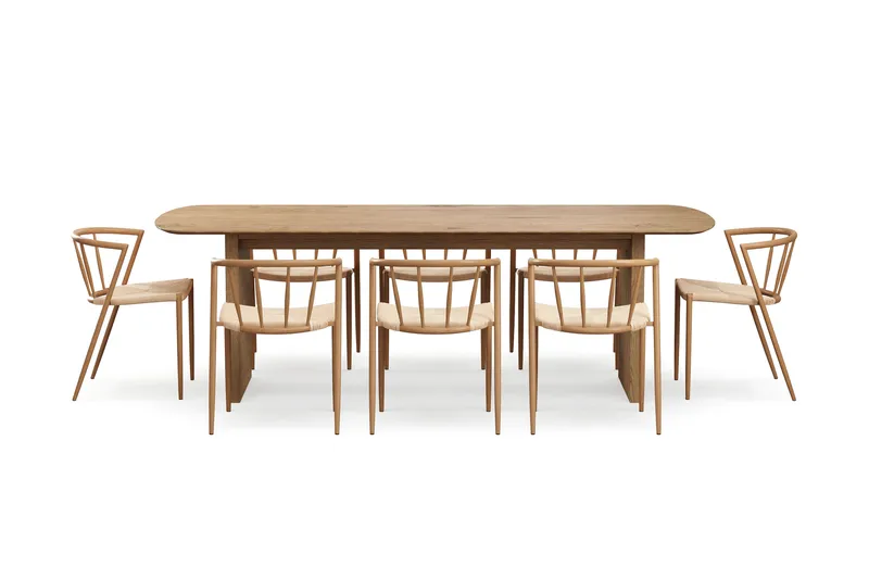 Richeto Spisebord 240 cm med 8 Winston Spisestoler - Naturlig finish / Beige / Metallben Eik - Møbler - Bord - Spisegrupper