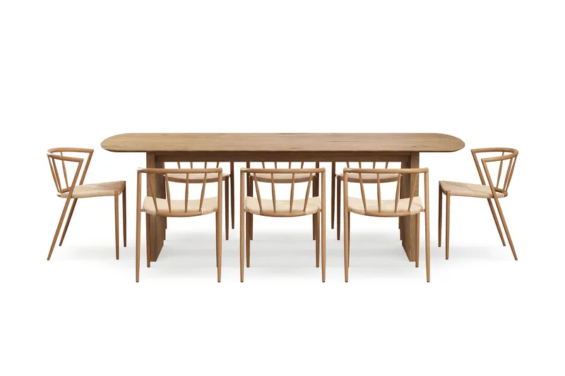 Richeto Spisebord 240 cm med 8 Winston Spisestoler - Naturlig finish / Beige / Metallben Eik - Møbler - Bord - Spisegrupper