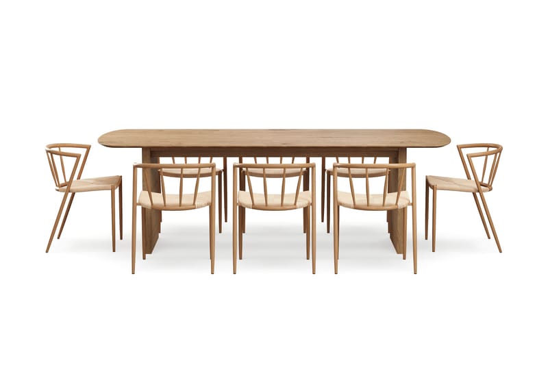 Richeto spisebord 240 cm med 8 Winston spisestoler - Naturlig finish / Beige / Metallben eik - Møbler - Bord - Spisegrupper