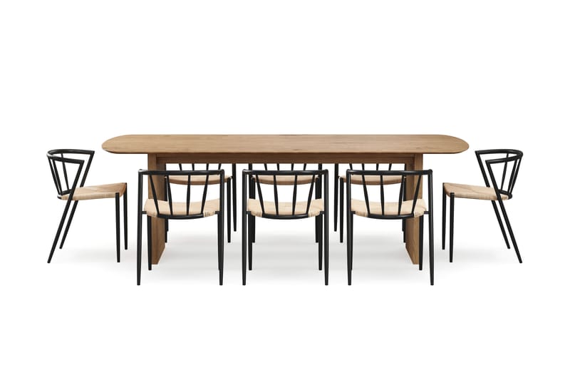 Richeto Spisebord 240 cm med 8 Winston Spisestoler - Naturlig finish / Beige / Metallben Svart - Møbler - Bord - Spisegrupper