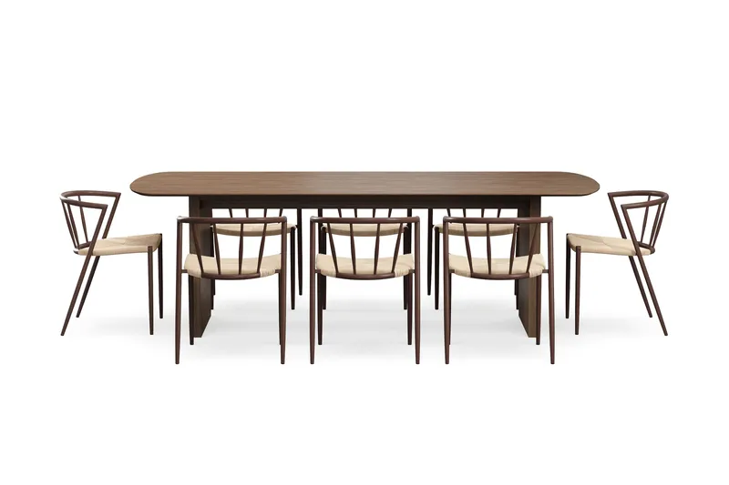 Richeto Spisebord 240 cm med 8 Winston Spisestoler - Røkt eik / Beige / Metallben Røkt eik - Møbler - Bord - Spisegrupper